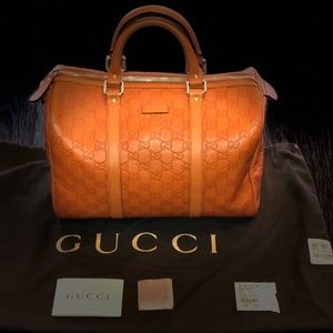 Gucci Brick Orange Leather Boston Speedy Bag